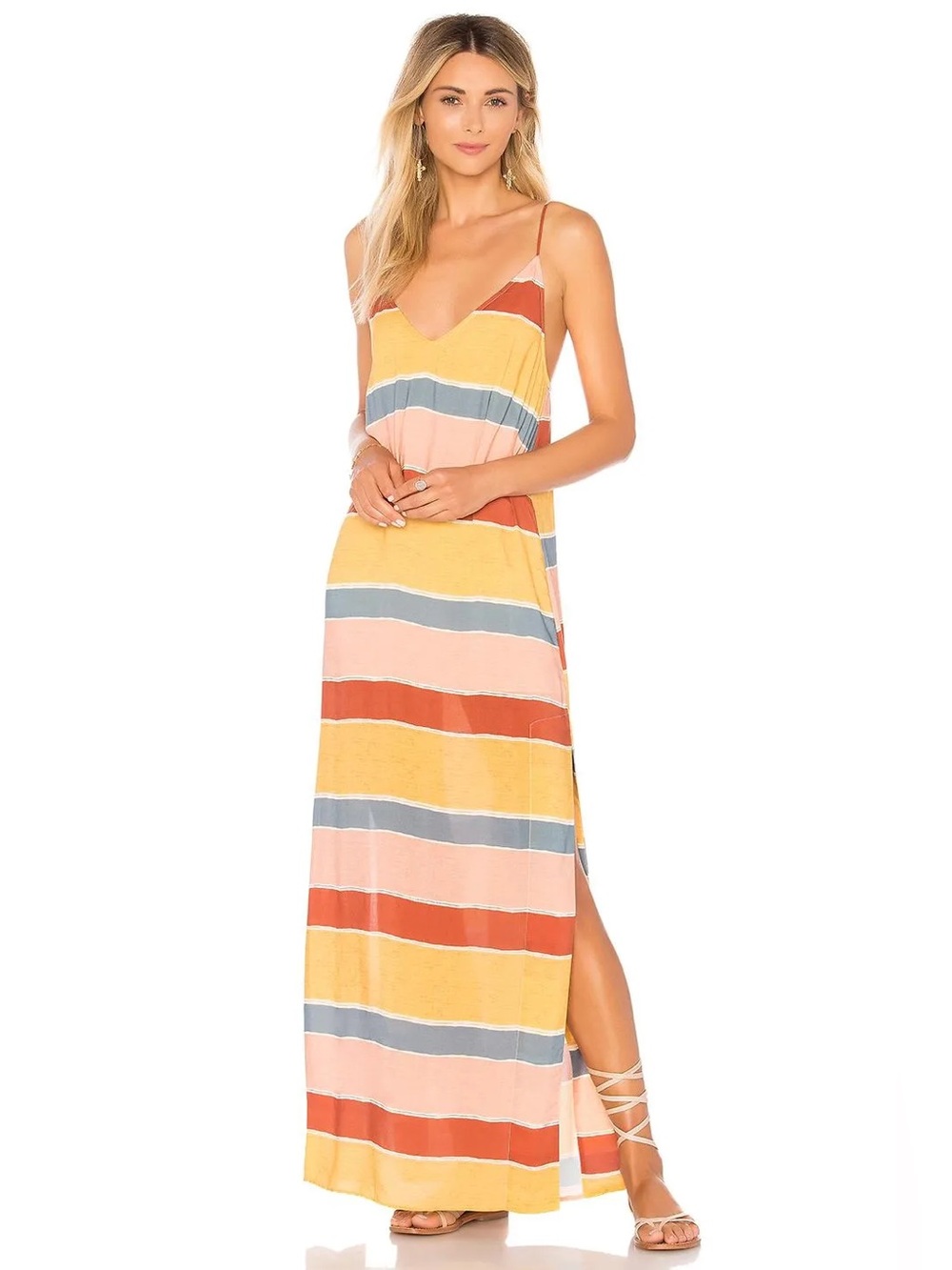 ViX Paula Hermanny Milos Striped Maxi Dress Beach Cover Up Lace Up Back